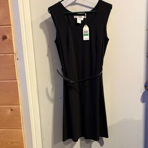 Studio M Elegant Black Midi Dress Belted
